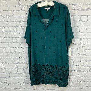 And Now This Men's Short Sleeve Woven Paisley Button Down Shirt, Size XXL, Green